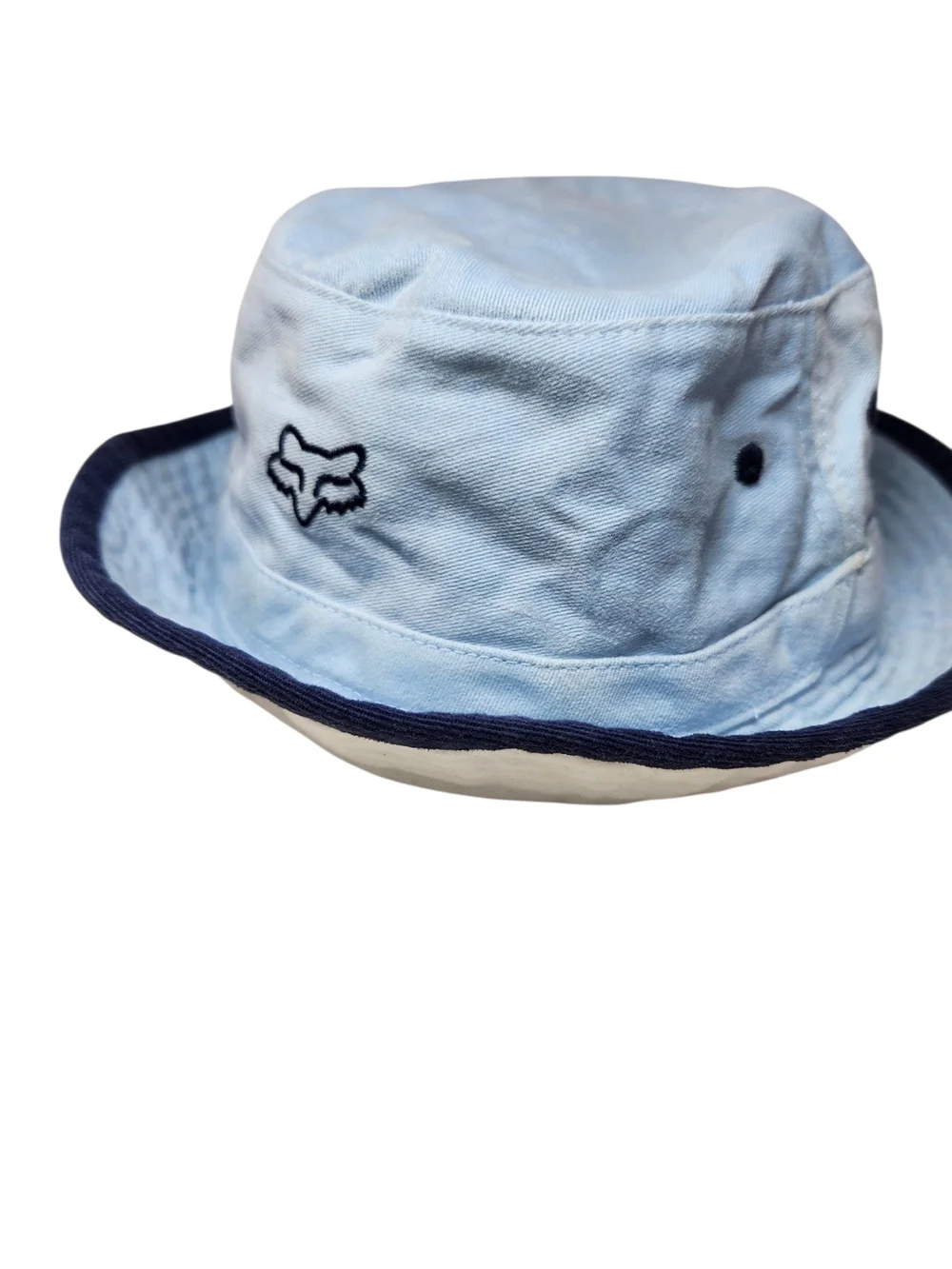 Fox Racing Light Blue Bucket Hat Navy Trim Embroidered Logo Adult Cotton OSFA